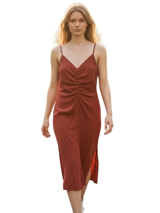 Nine West Dresses & Skirts - Nine West Rust Red Ruched Midi Slip Dress